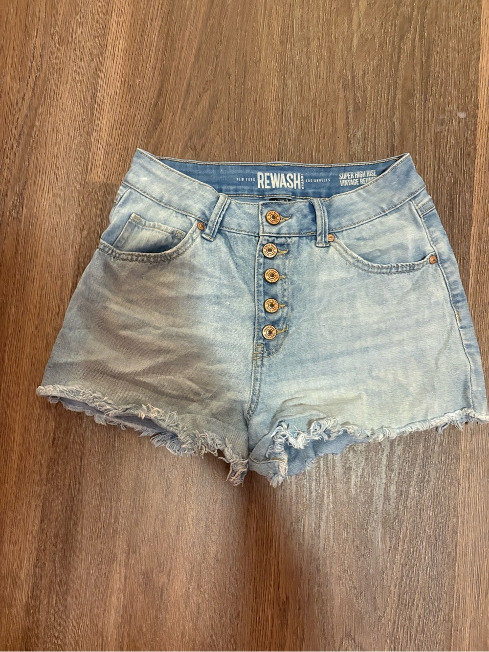REWASH Faded Light Blue Button-Front Denim Cutoff Shorts